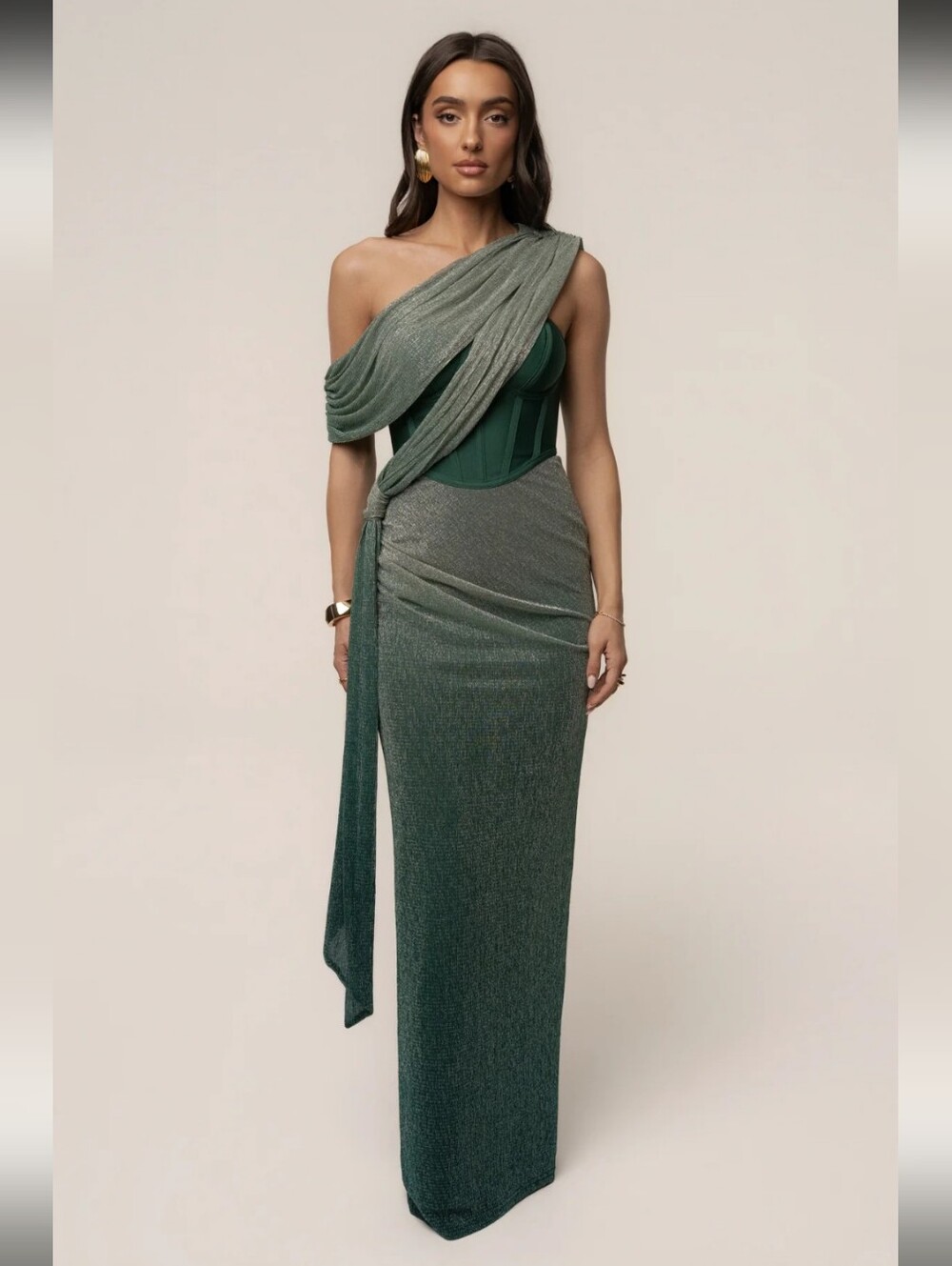 JLUXLABEL Green Celestina Draped Maxi Dress- S